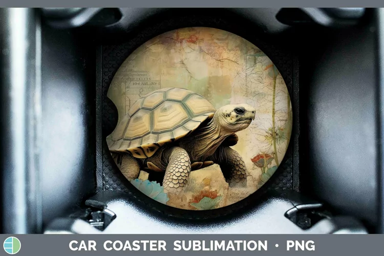 Vintage Farm Tortoise Car Coaster Sublimation Coaster Design