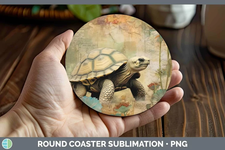 Vintage Farm Tortoise Round Coaster Sublimation Coaster Desi