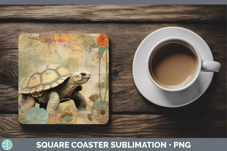 Vintage Farm Tortoise Square Coaster Sublimation Coaster Des