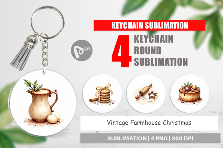 Vintage Farmhouse Christmas Keychain