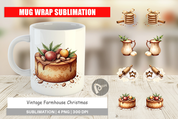 Vintage Farmhouse Christmas Mug Wrap