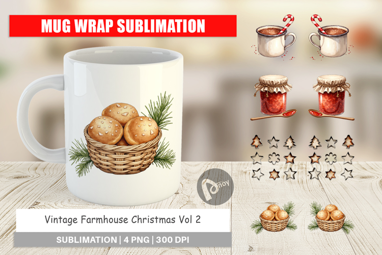 Vintage Farmhouse Christmas Mug Wrap