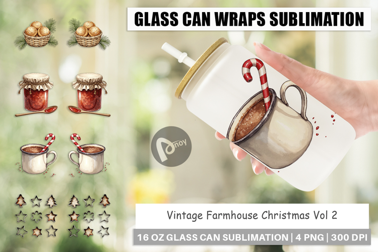 Vintage Farmhouse Christmas Glass Can