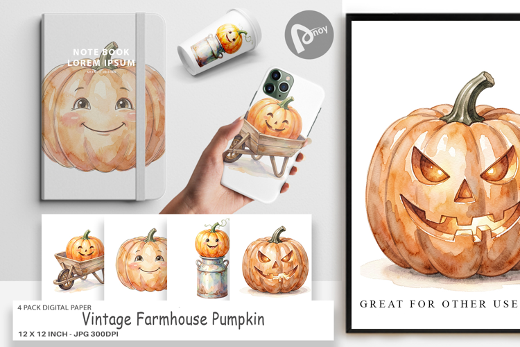 Vintage Farmhouse Pumpkin Digital Paper