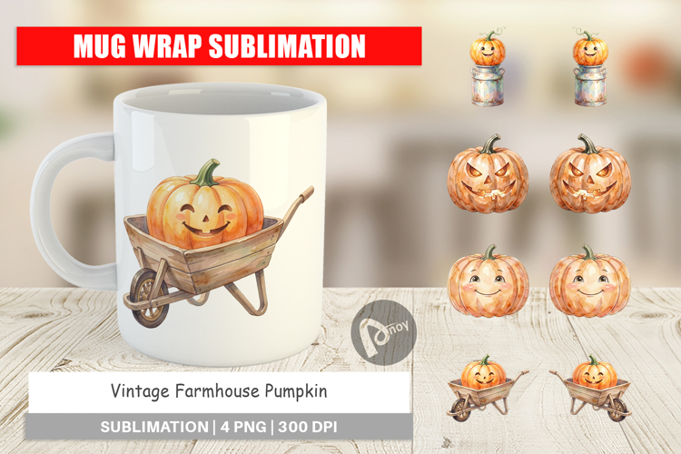 Vintage Farmhouse Pumpkin Mug Wrap