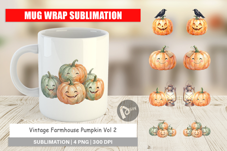 Vintage Farmhouse Pumpkin Mug Wrap