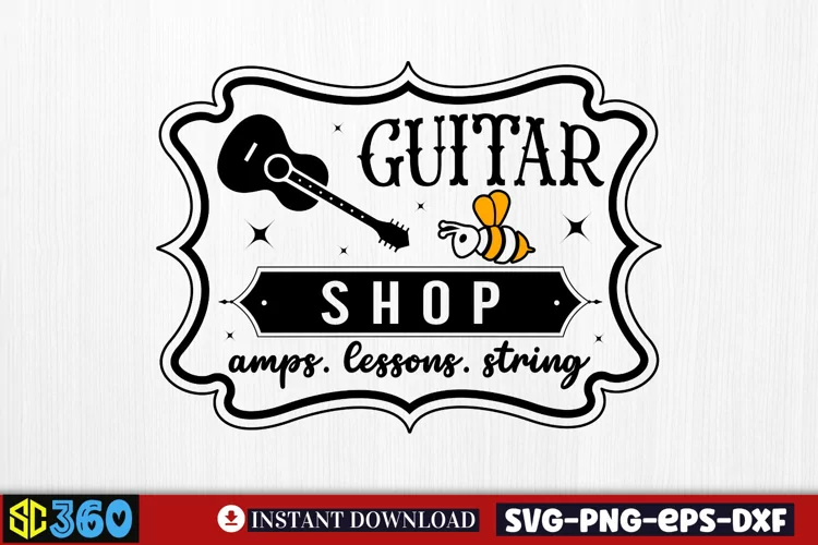 Guitar shop amps. lessons. string SVG, Vintage Farmhouse Sig