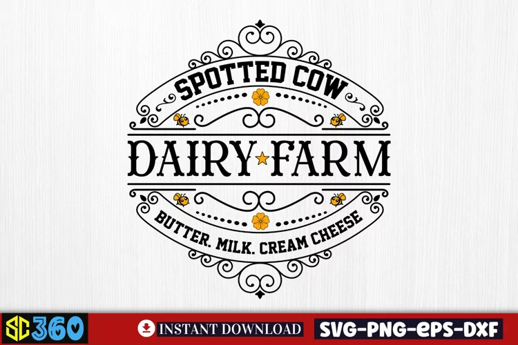 Spotted cow dairy farm butter. milk. cream cheese SVG