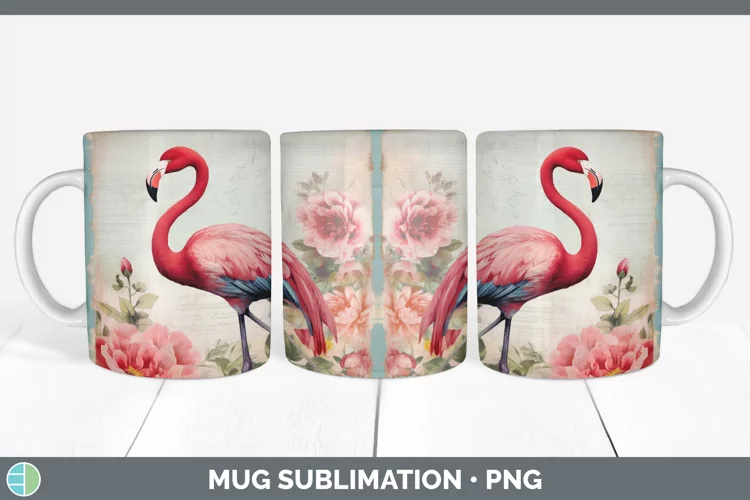 Vintage Flamingo Bird Mug Wrap | Sublimation Coffee Cup Desi