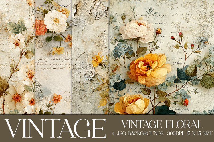 Vintage Floral Background, Junk Journal Floral Papers, s1