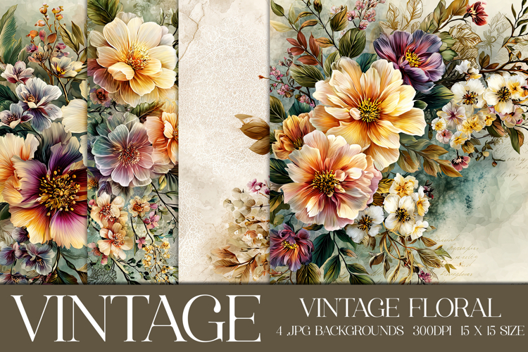 Vintage Floral Background, Junk Journal Floral Papers, s10