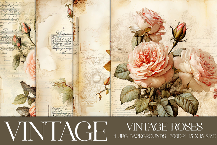 Vintage Roses Background, Junk Journal Floral Papers, s14