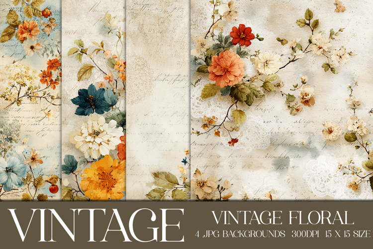 Vintage Floral Background, Junk Journal Floral Papers, s3