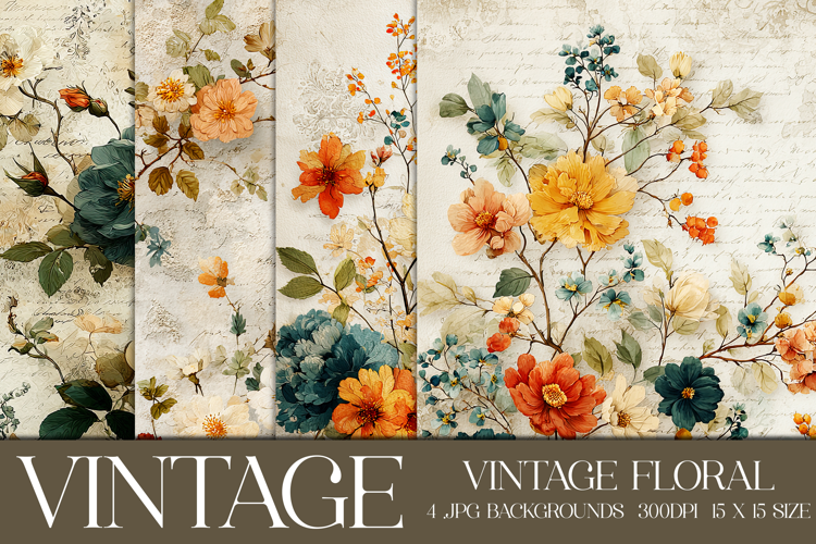 Vintage Floral Background, Junk Journal Floral Papers, s4