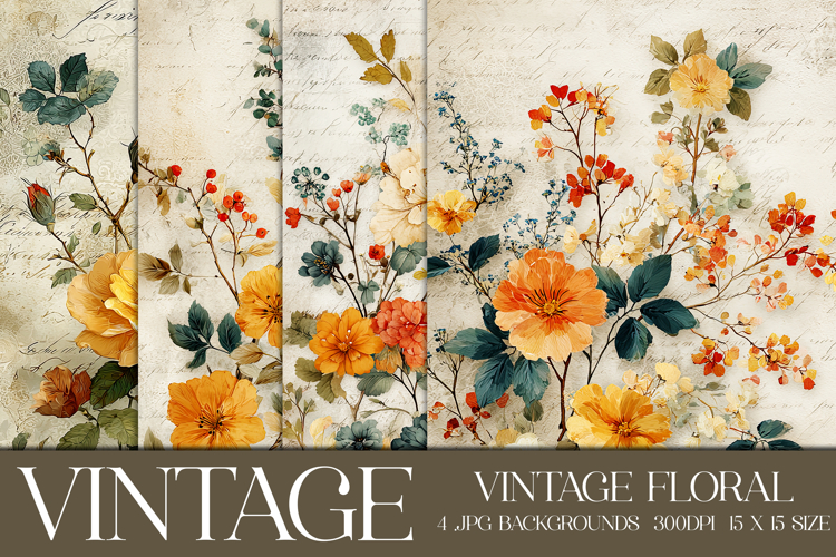 Vintage Floral Background, Junk Journal Floral Papers, s6