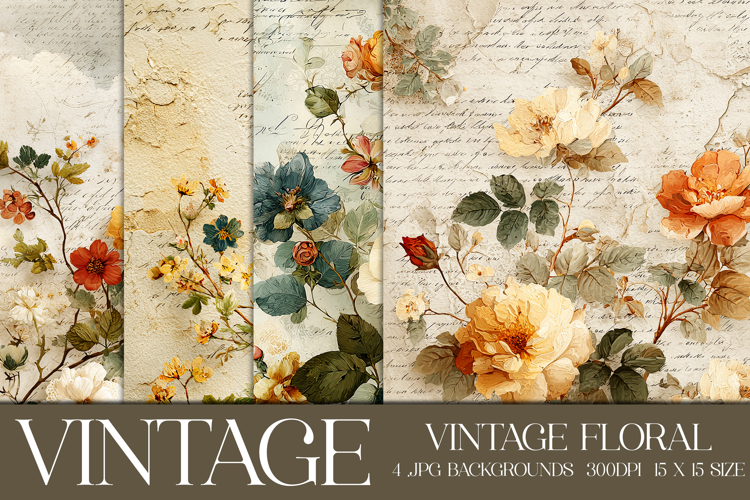 Vintage Floral Background, Junk Journal Floral Papers, s7