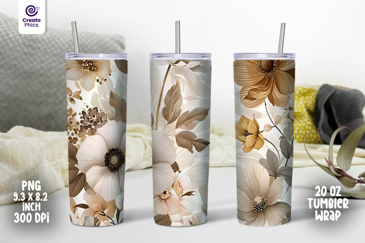 vintage floral 20 oz tumbler wrap ocean blue sublimation PNG