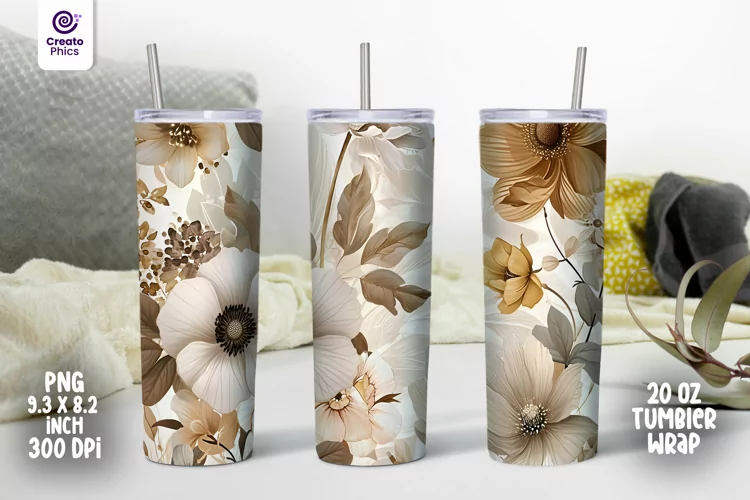 vintage floral 20 oz tumbler wrap ocean blue sublimation PNG