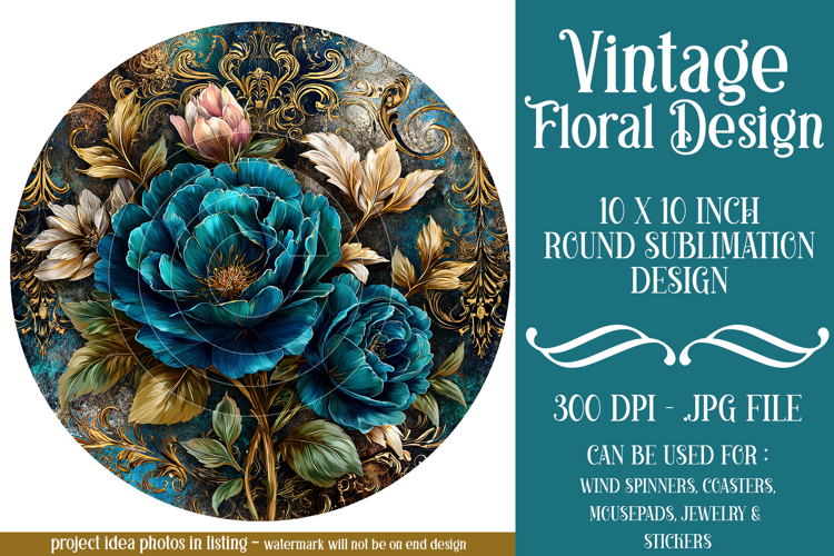 Vintage Floral Round Design, 10x10 Round Sublimation, d1