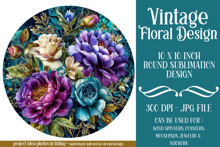 Vintage Floral Round Design, 10x10 Round Sublimation, d11