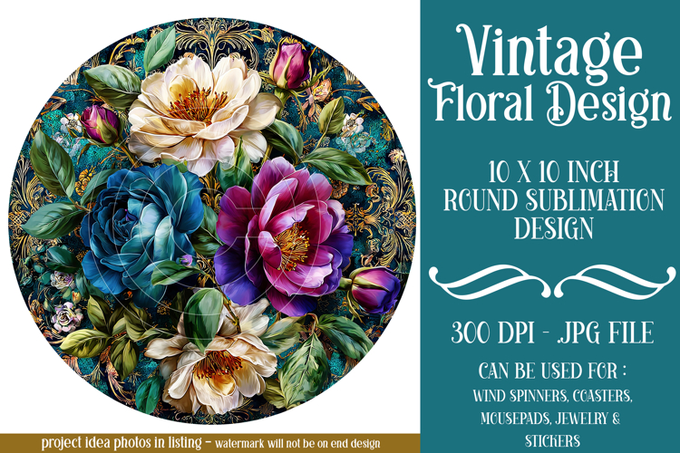 Vintage Floral Round Design, 10x10 Round Sublimation, d12