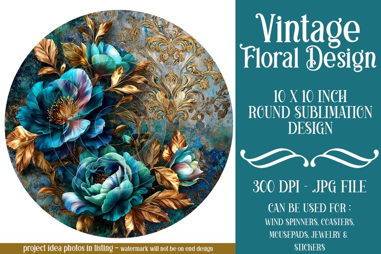 Vintage Floral Round Design, 10x10 Round Sublimation, d13