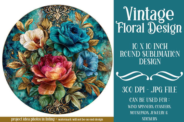 Vintage Floral Round Design, 10x10 Round Sublimation, d15