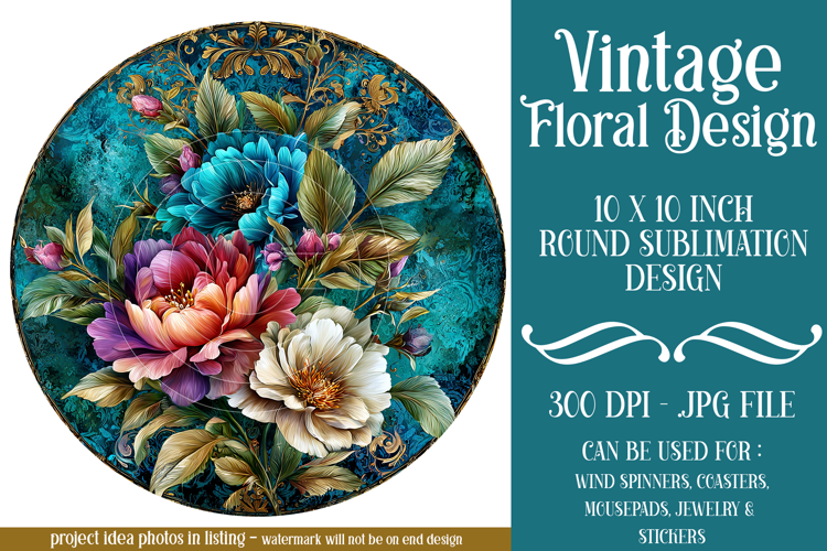Vintage Floral Round Design, 10x10 Round Sublimation, d18