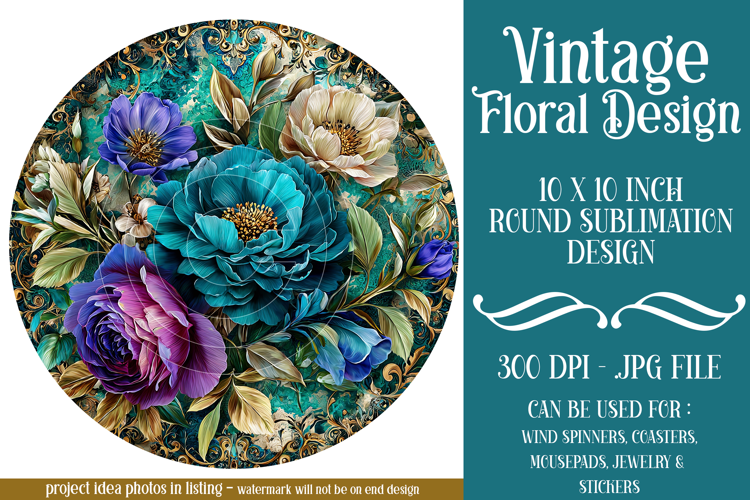 Vintage Floral Round Design, 10x10 Round Sublimation, d20