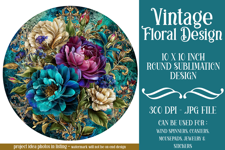 Vintage Floral Round Design, 10x10 Round Sublimation, d23