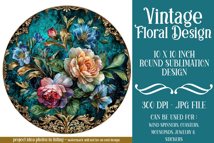 Vintage Floral Round Design, 10x10 Round Sublimation, d24