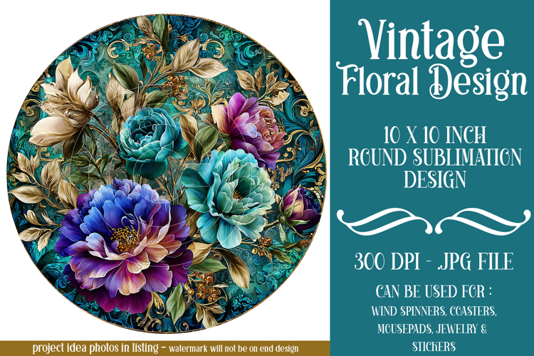 Vintage Floral Round Design, 10x10 Round Sublimation, d31