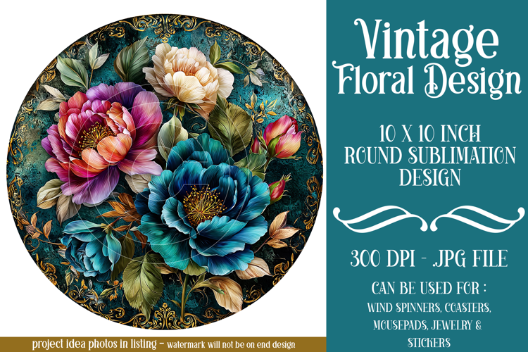 Vintage Floral Round Design, 10x10 Round Sublimation, d32