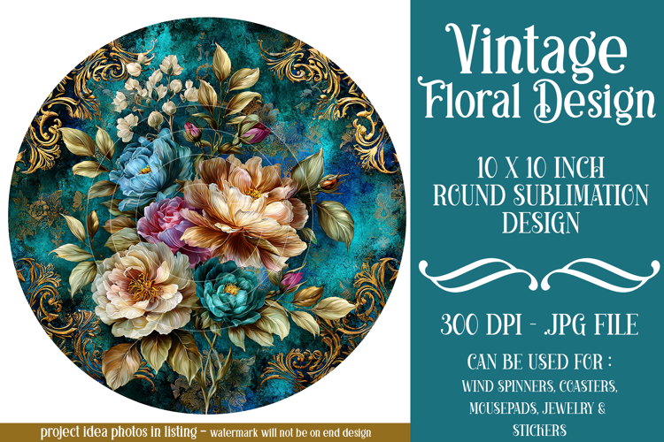 Vintage Floral Round Design, 10x10 Round Sublimation, d34