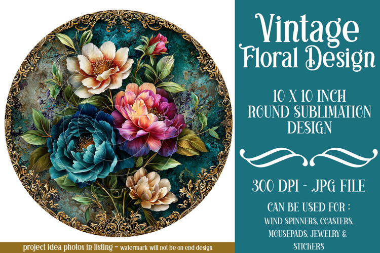Vintage Floral Round Design, 10x10 Round Sublimation, d5