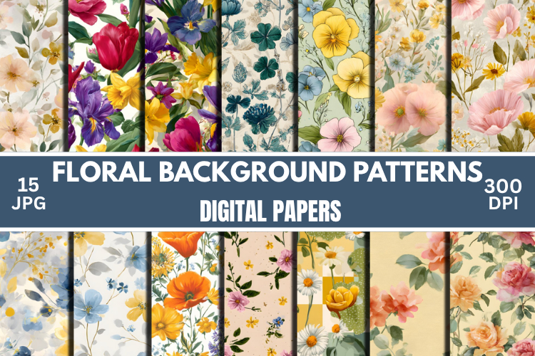 Vintage Floral Background Patterns Digital Paper Pack