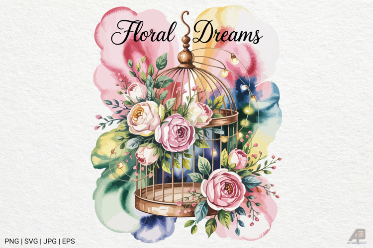 Vintage Floral Birdcage Clipart SVG PNG