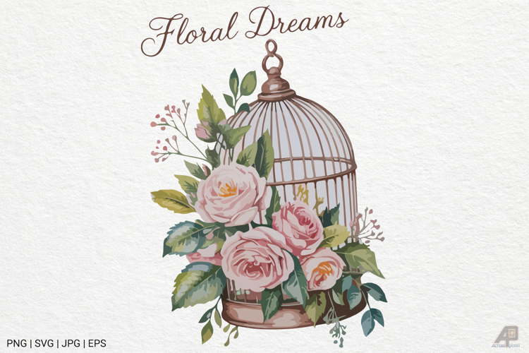 Vintage Floral Birdcage Clipart SVG PNG