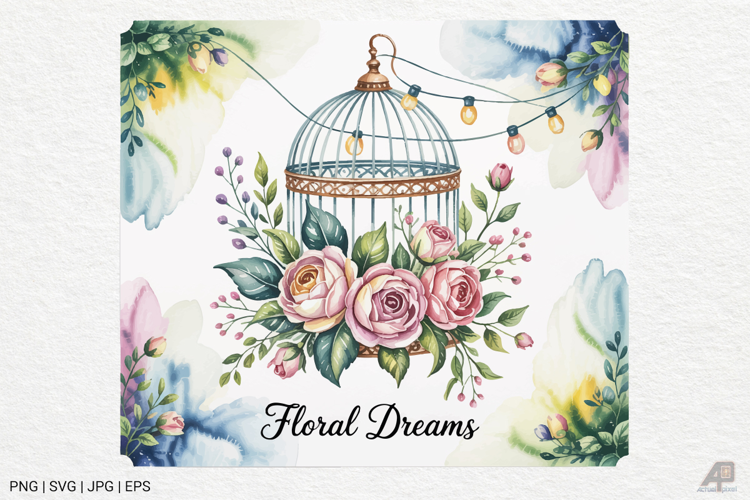 Vintage Floral Birdcage Clipart SVG PNG