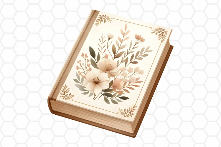 Vintage Floral Book Clipart | Watercolor PNG Design