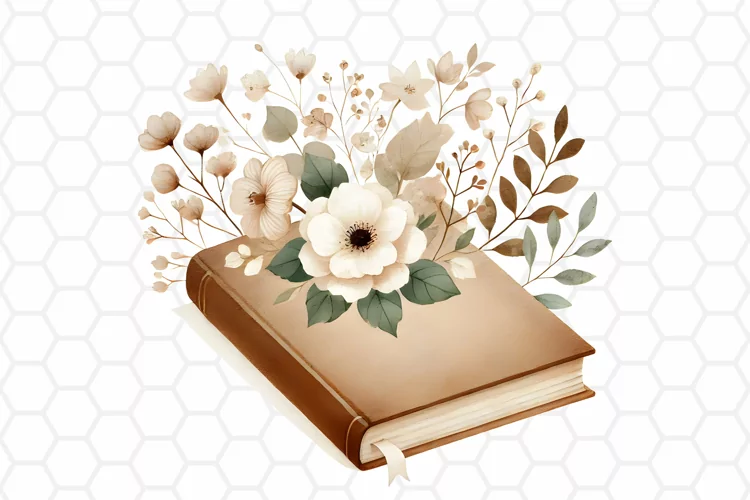 Vintage Floral Book Clipart | Watercolor PNG Design