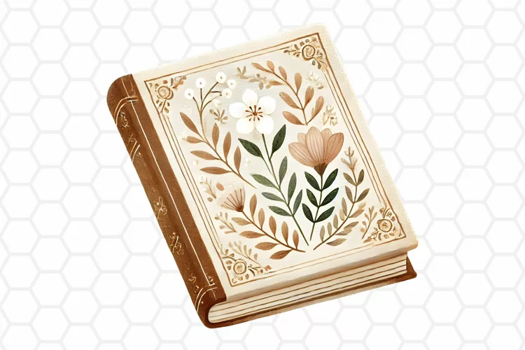 Vintage Floral Book Clipart | Watercolor PNG Design