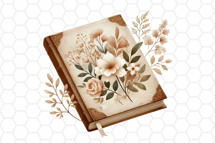 Vintage Floral Book Clipart | Watercolor PNG Design