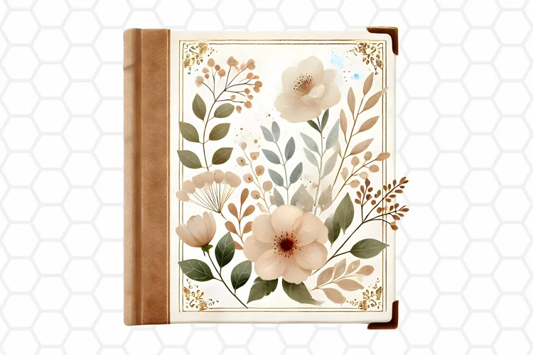 Vintage Floral Book Clipart | Watercolor PNG Design