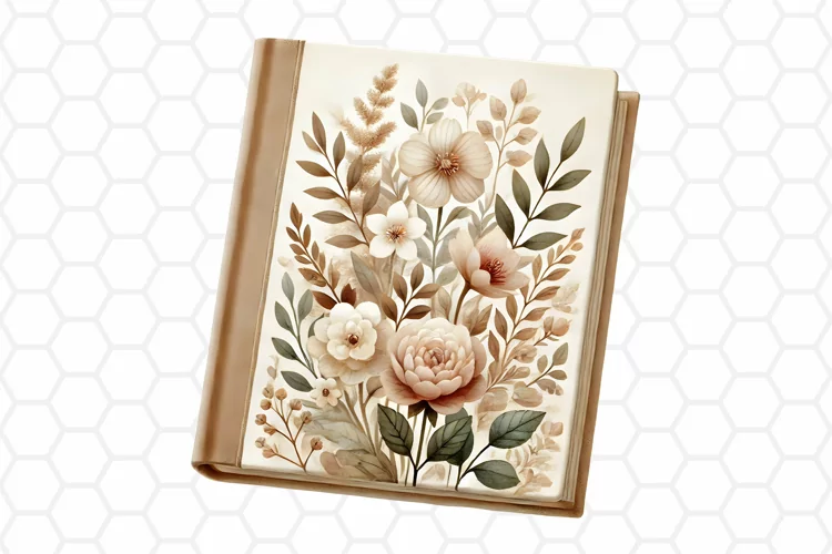 Vintage Floral Book Clipart | Watercolor PNG Design