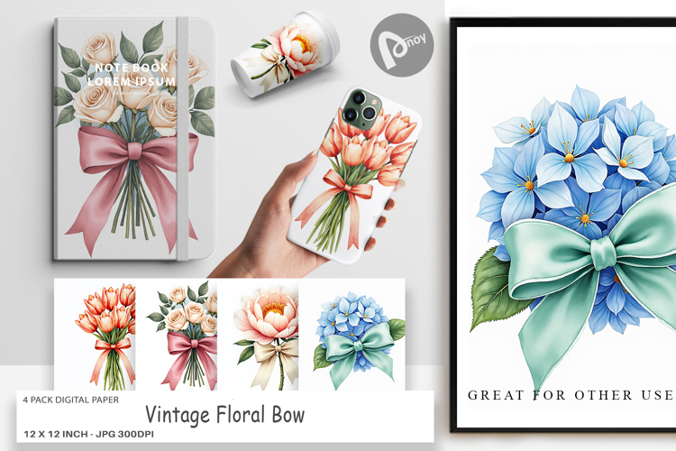 Vintage Floral Bow Digital Paper