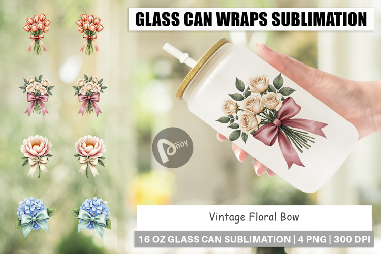 Vintage Floral Bow Glass Can