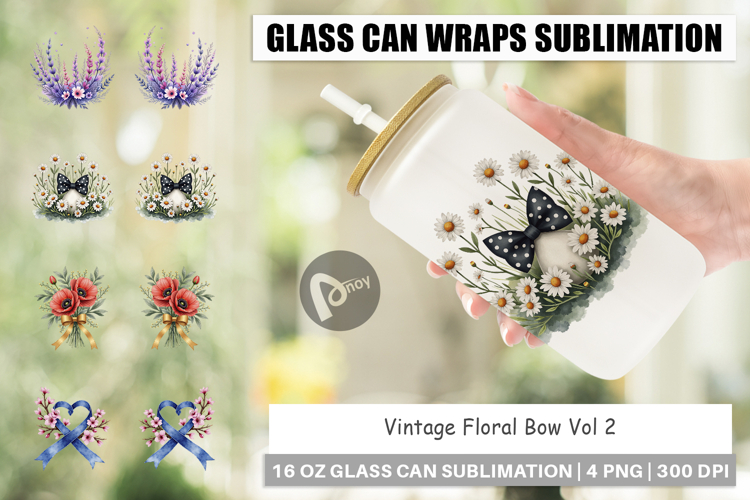 Vintage Floral Bow Glass Can