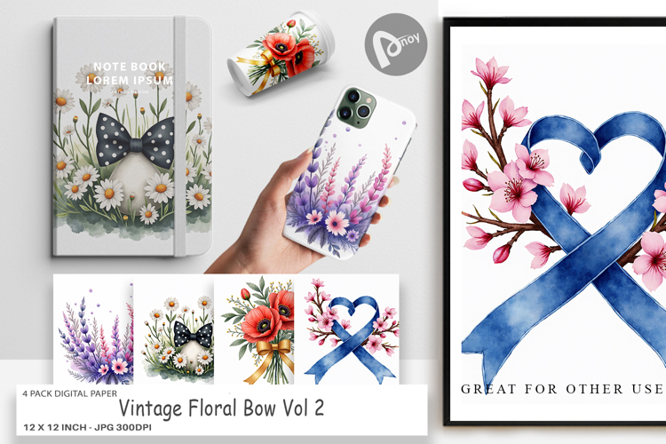 Vintage Floral Bow Digital Paper