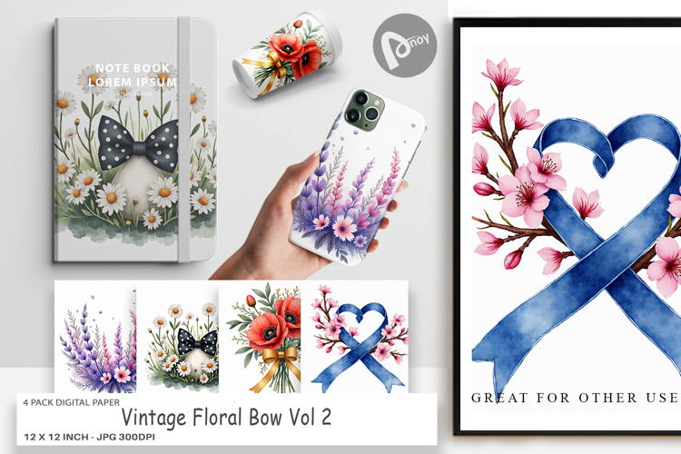 Vintage Floral Bow Digital Paper